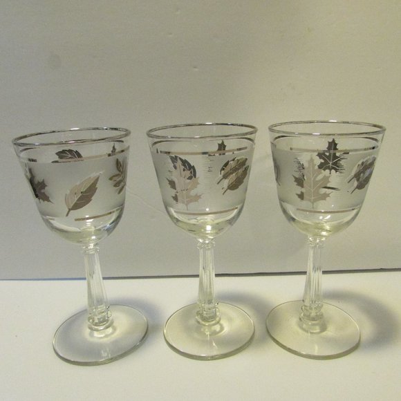 lot of vintage Libbey goblet stem glasses cocktail frosted silver leaf barware - Picture 2 of 15